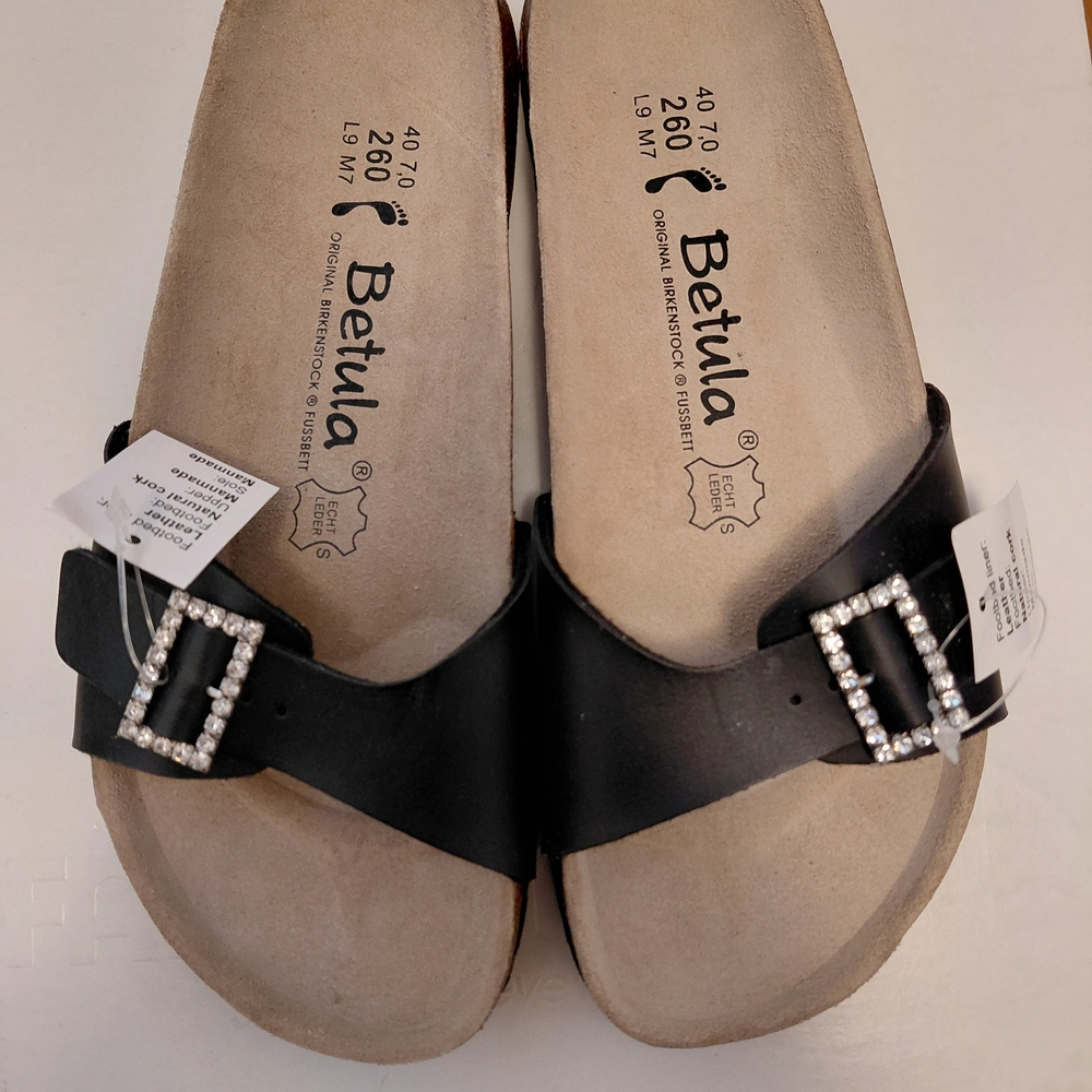 Betula Women's Black Sandals with Sparkling Buckle